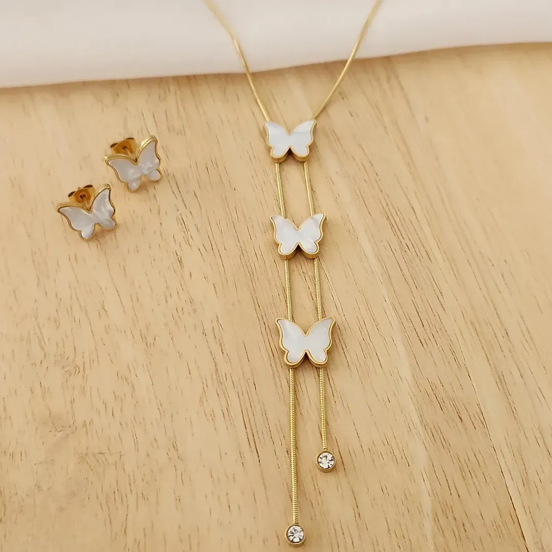 CONJUNTO BORBOLETAS EM MADREPÉROLA DOURADO
