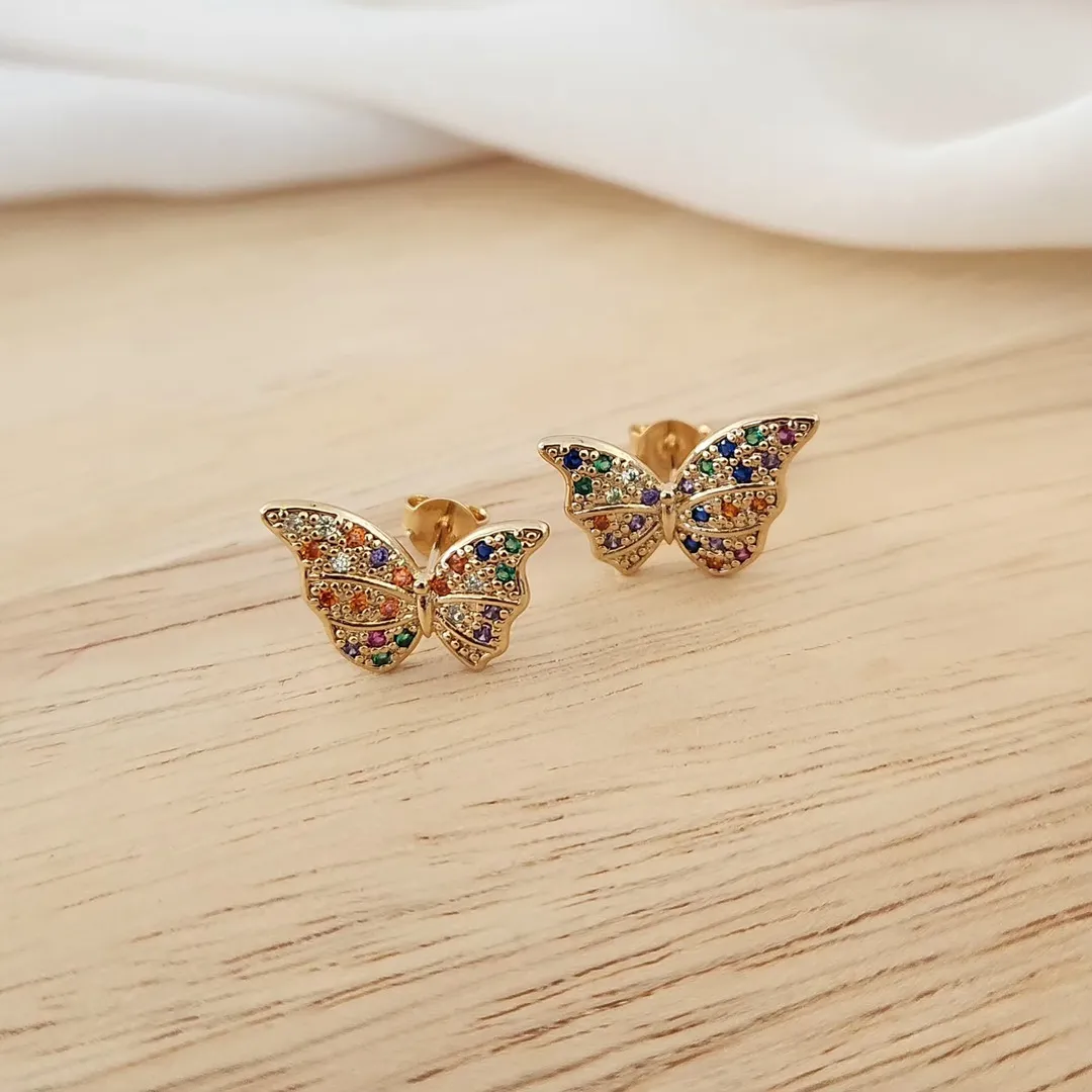 BRINCO BORBOLETA CRAVEJADO EM MICROZIRCÔNIAS COLORIDAS