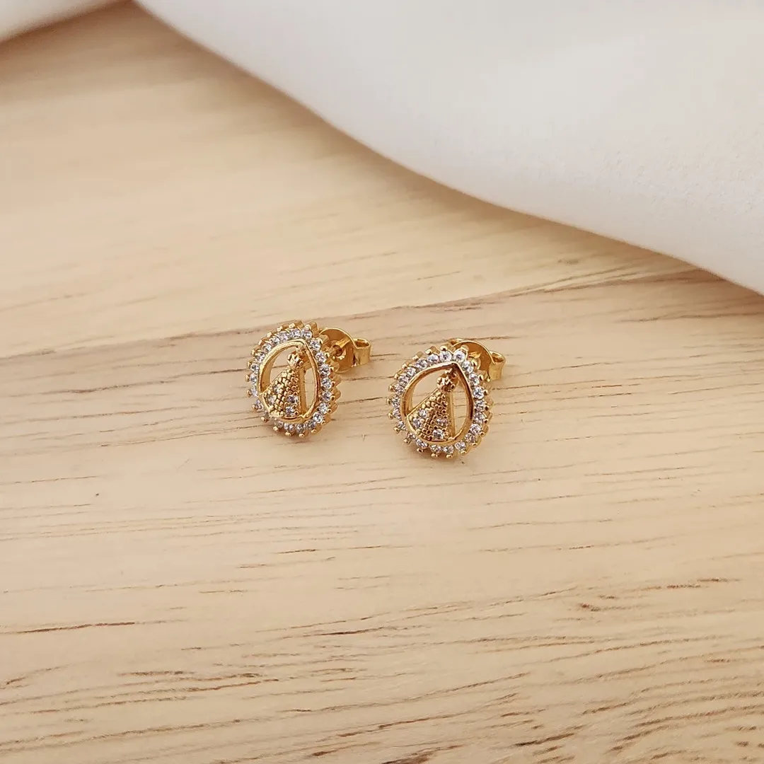 BRINCO NOSSA SENHORA APARECISA CRAVEJADA EM MICROZIRCÔNIA CRISTAL