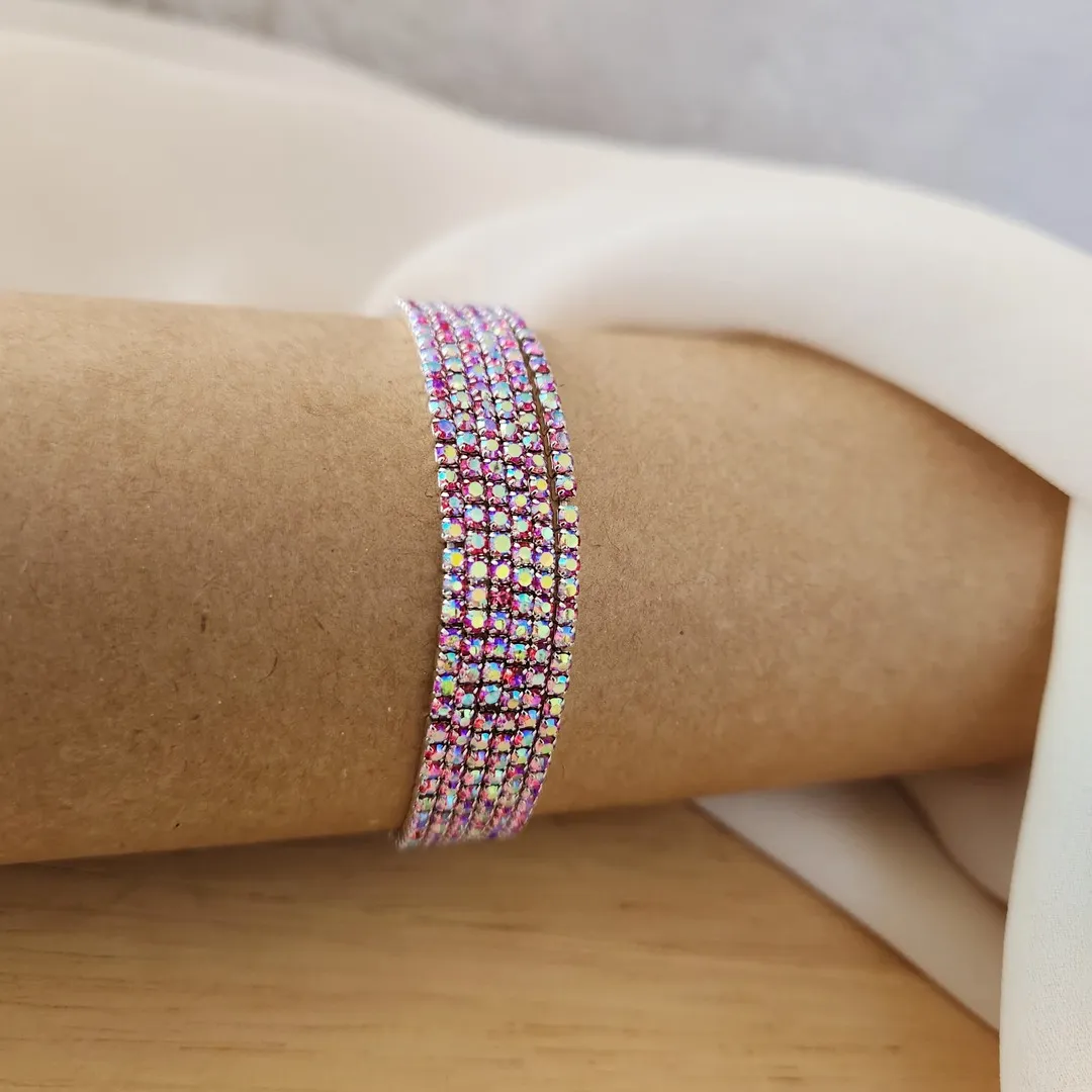 KIT 6 PULSEIRAS ZIRCÔNIAS ROSA ESCURO