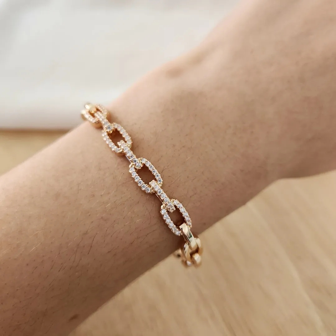 BRACELETE LUXO CORRENTE CRAVEJADO EM MICROZIRCÔNIAS