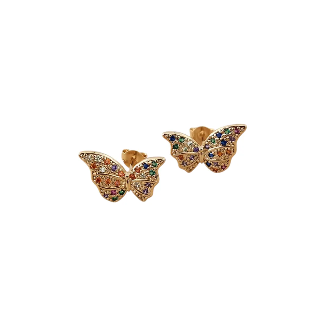 BRINCO BORBOLETA CRAVEJADO EM MICROZIRCÔNIAS COLORIDAS