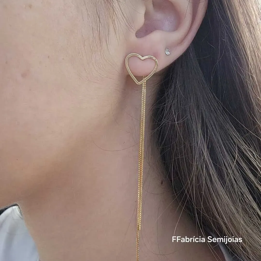 BRINCO DOURADO CORRENTE CORAÇÃO VAZADO