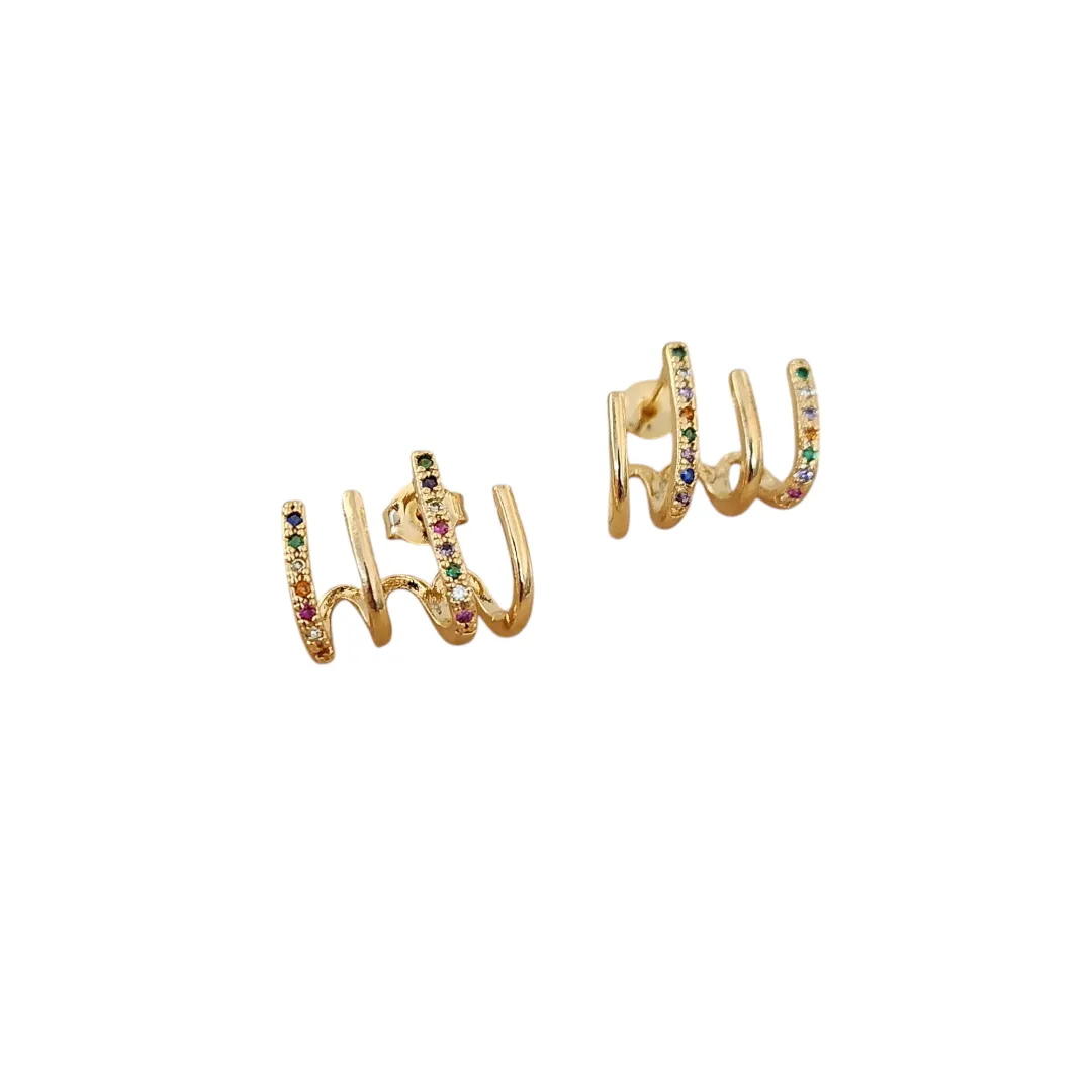 BRINCO EAR CUFF 4 FIOS CRAVEJADO EM MICROZIRCÔNIAS COLORIDAS