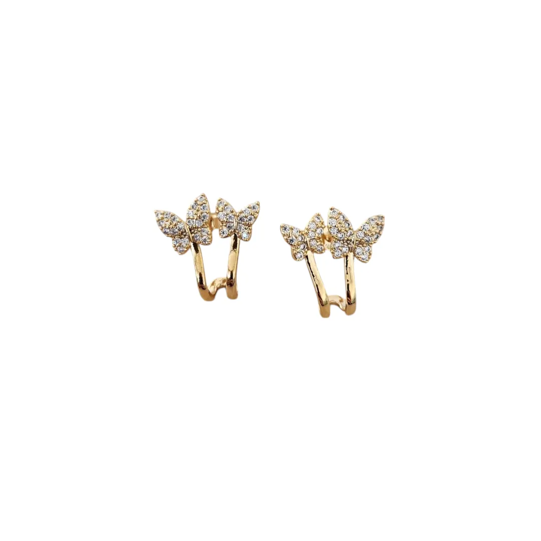 BRINCO EAR CUFF DUAS BORBOLETAS CRAVEJADAS EM MICROZIRCÔNIAS CRISTAL