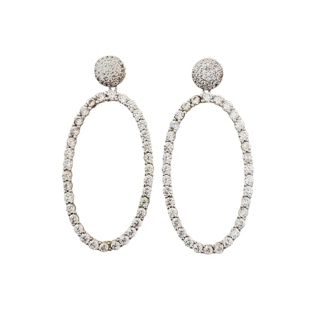 BRINCO FESTA RÓDIO BRANCO OVAL ZIRCÔNIAS CRISTAL