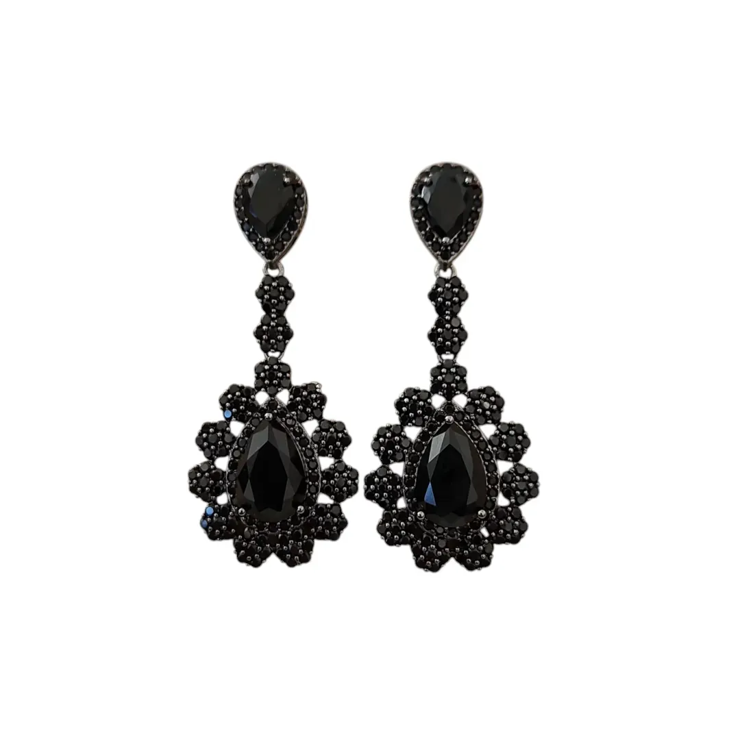 BRINCO FESTA RÓDIO NEGRO ZIRCÔNIA NEGRA CRAVEJADO