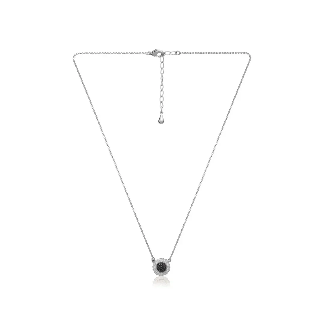 COLAR RÓDIO BRANCO PINGENTE PIZZA MICROZIRCÔNIAS CRISTAL E PRETAS