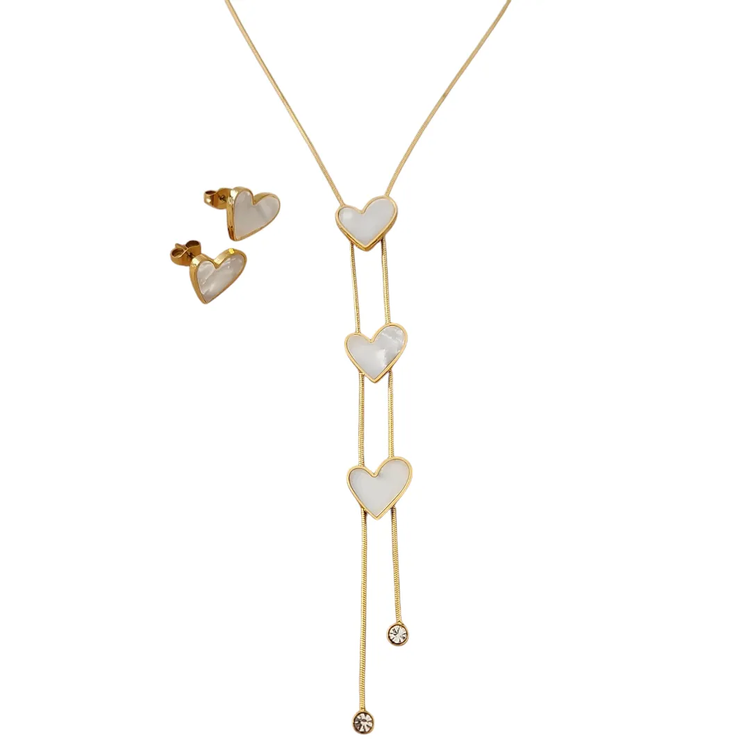 CONJUNTO CORAÇÕES EM MADREPÉROLA DOURADO