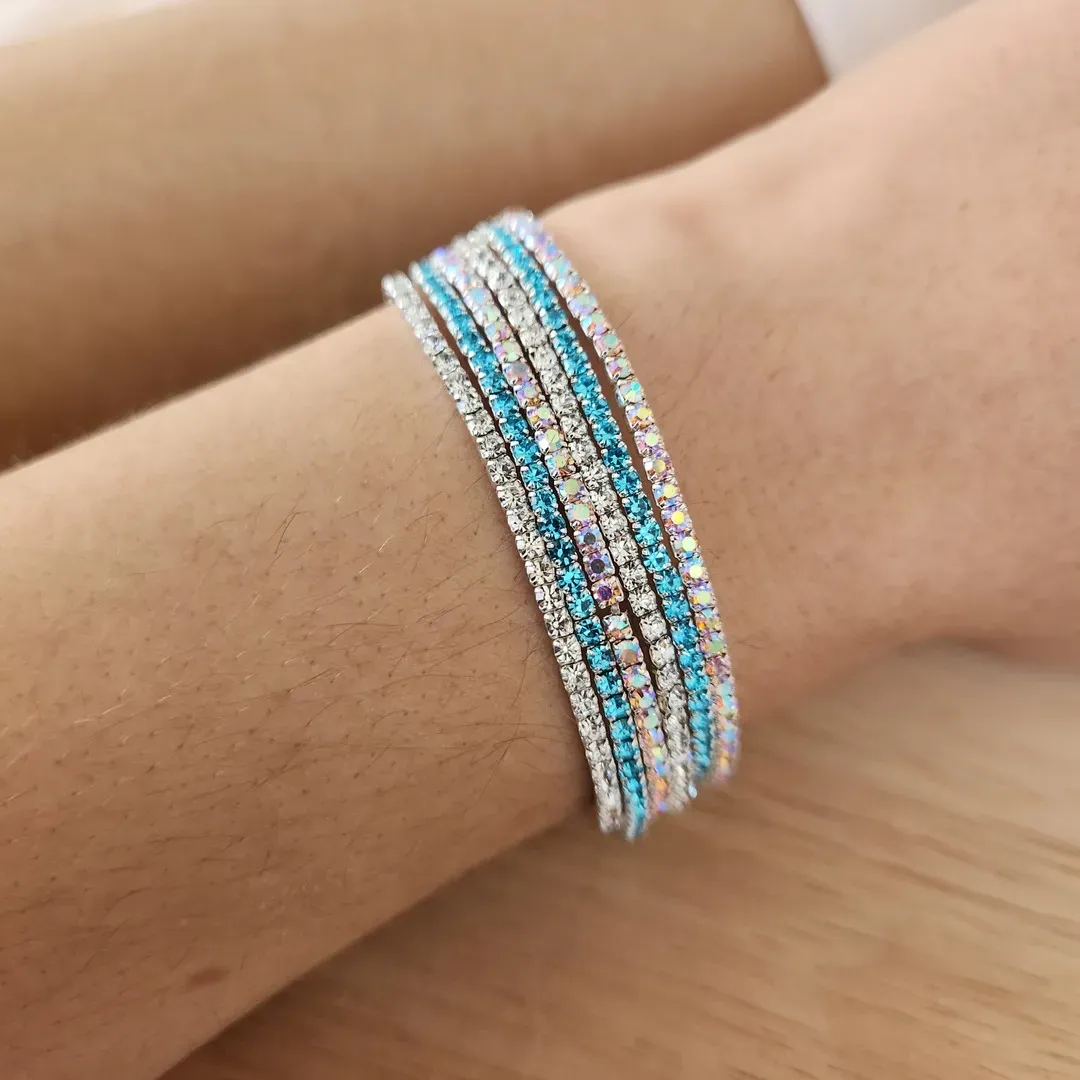 KIT 6 PULSEIRAS ZIRCÔNIAS CRISTAL, AZUL E FURTA COR