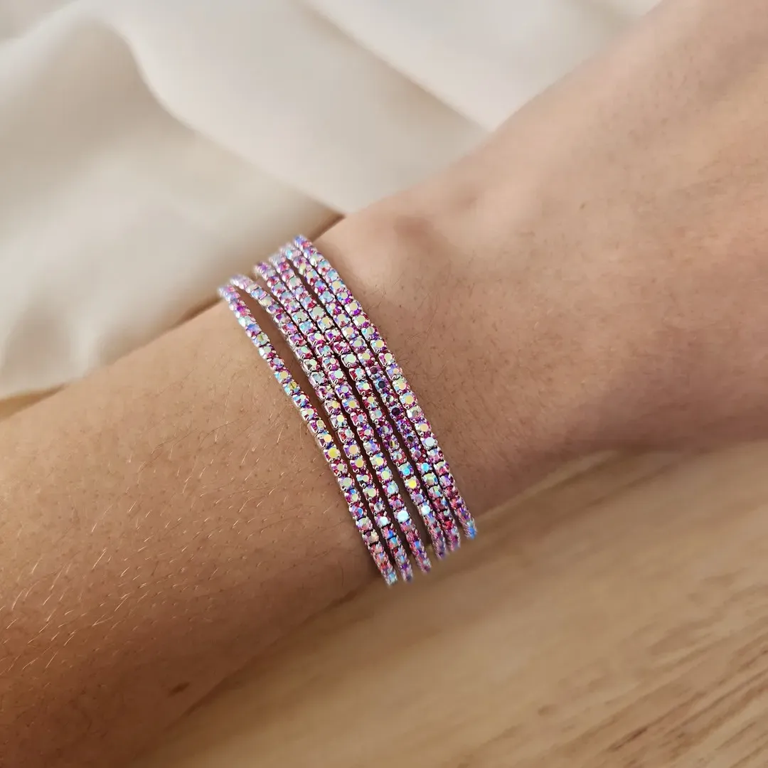 KIT 6 PULSEIRAS ZIRCÔNIAS ROSA ESCURO
