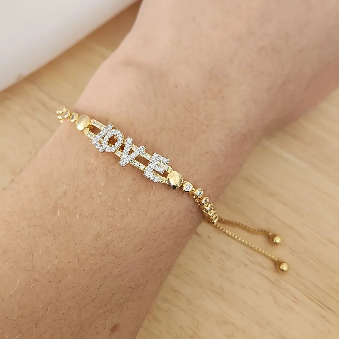 PULSEIRA DOURADA SHAMBALA LOVE CRAVEJADO MICROZIRCÔNIAS CRISTAL
