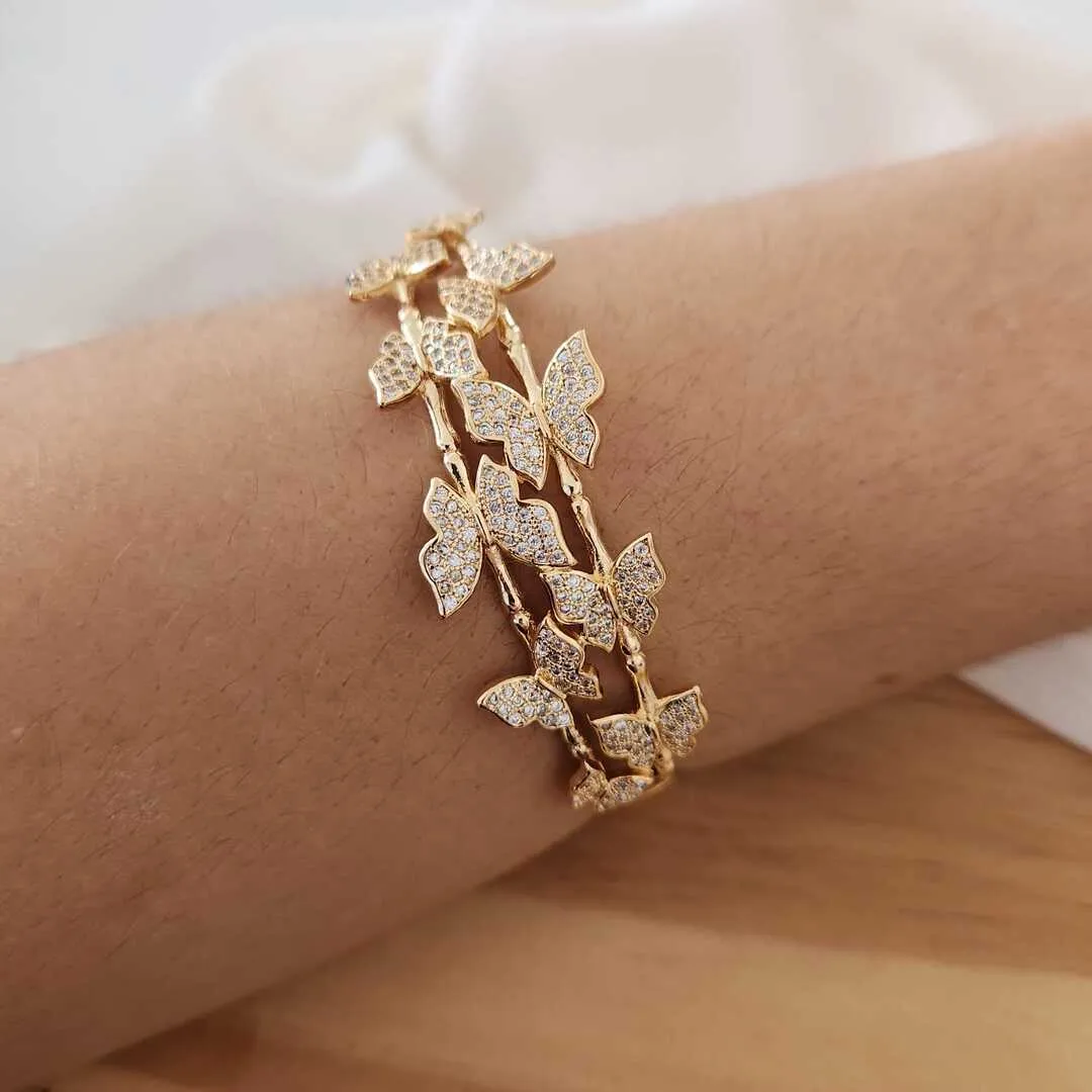 BRACELETE BORBOLETAS CRAVEJADO EM MICROZIRCÔNIAS CRISTAL