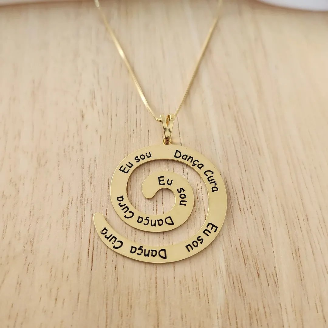 COLAR DOURADO CORRENTE VENEZIANA MANDALA ESPIRAL 