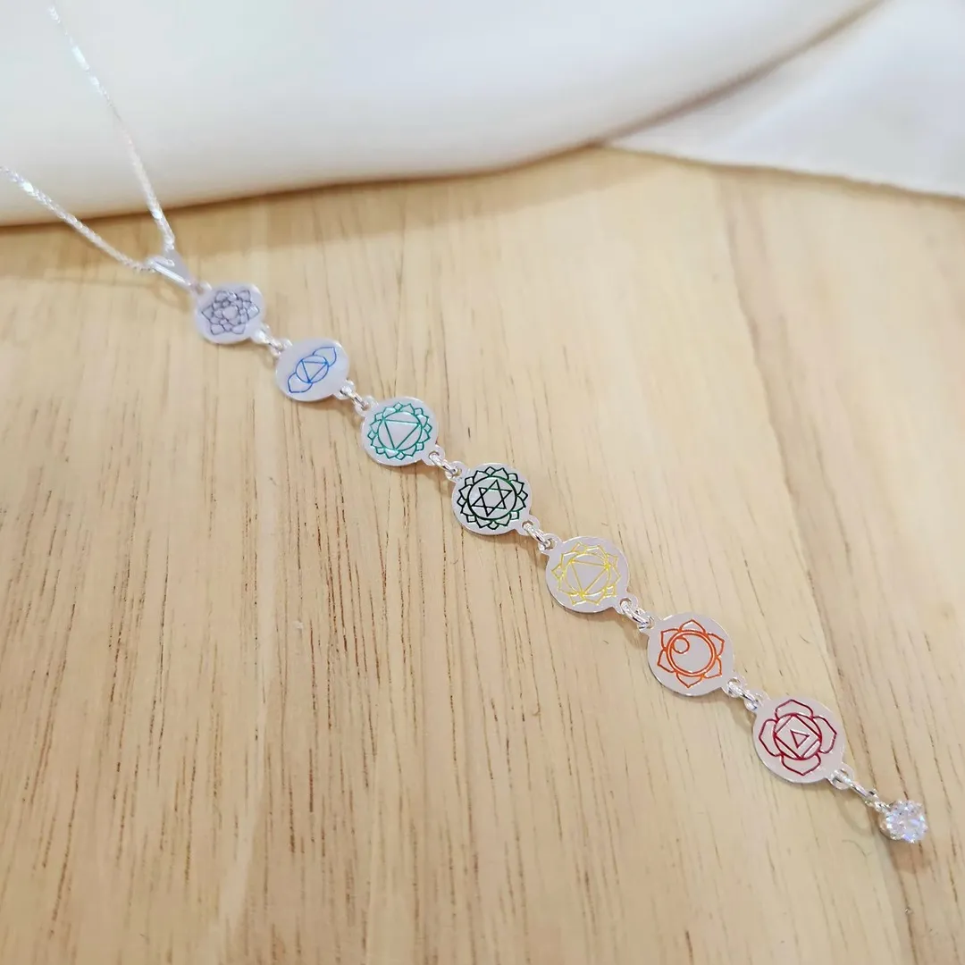 COLAR VENEZIANA COM PINGENTE MANDALA 7 CHAKRAS COLOR