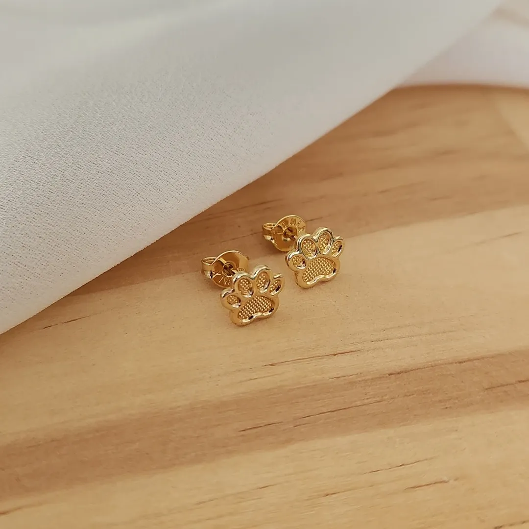 BRINCO DOURADO PATINHA DE CACHORRO CHEIA DETALHES