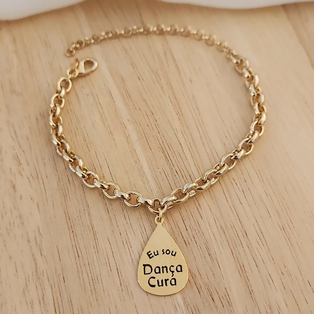 PULSEIRA DOURADA ELOS PINGENTE GOTA 
