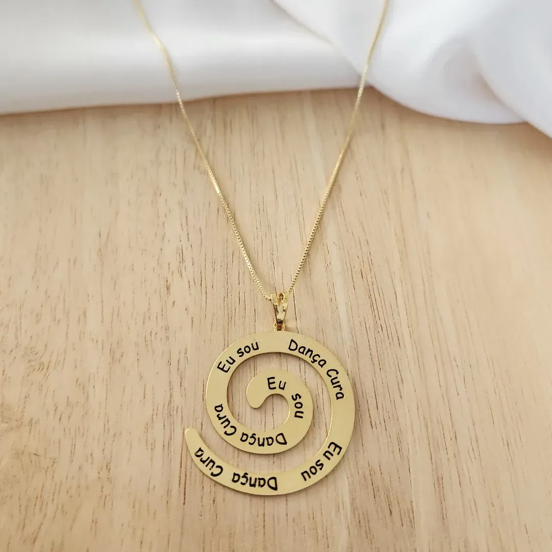 COLAR DOURADO CORRENTE VENEZIANA MANDALA ESPIRAL 