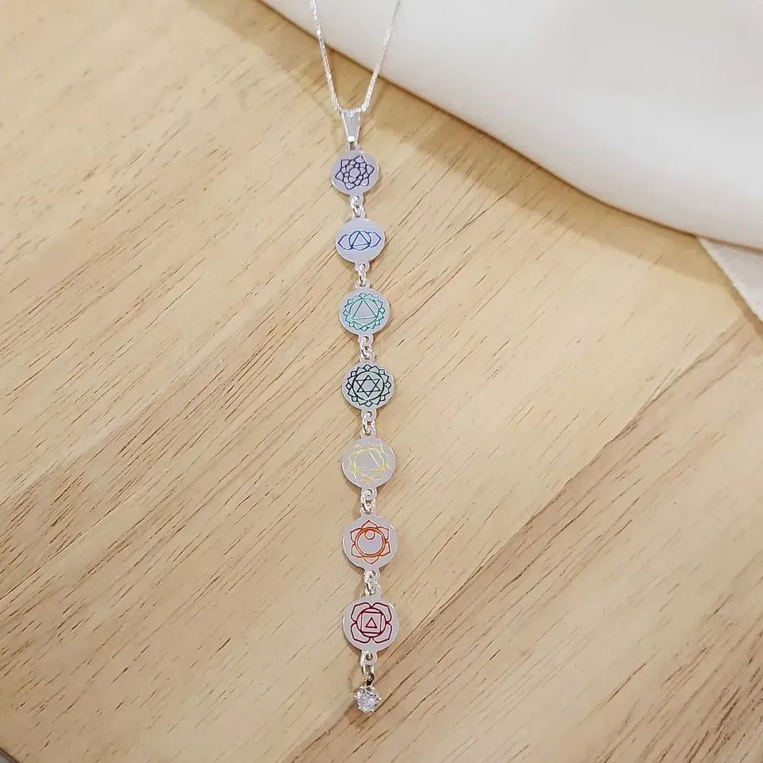 COLAR VENEZIANA COM PINGENTE MANDALA 7 CHAKRAS COLOR