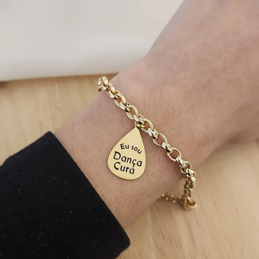PULSEIRA DOURADA ELOS PINGENTE GOTA 