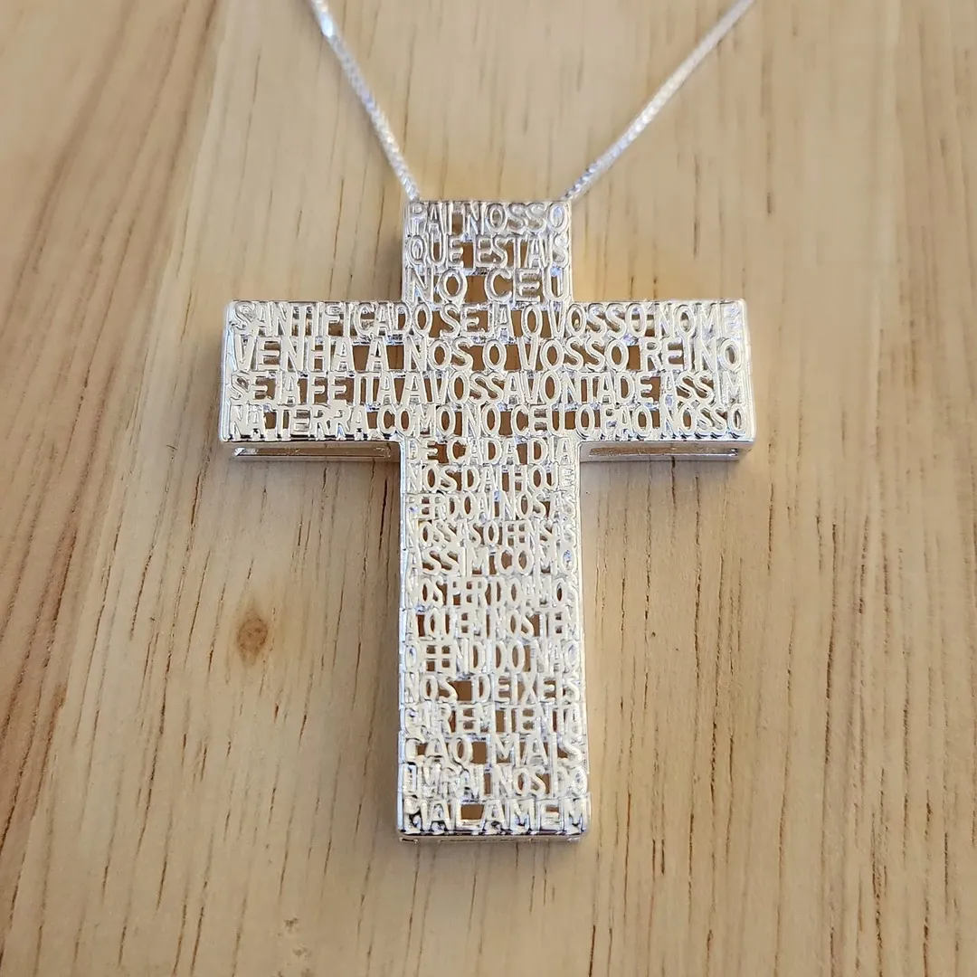 COLAR VENEZIANA CRUZ PALAVRAS PAI NOSSO