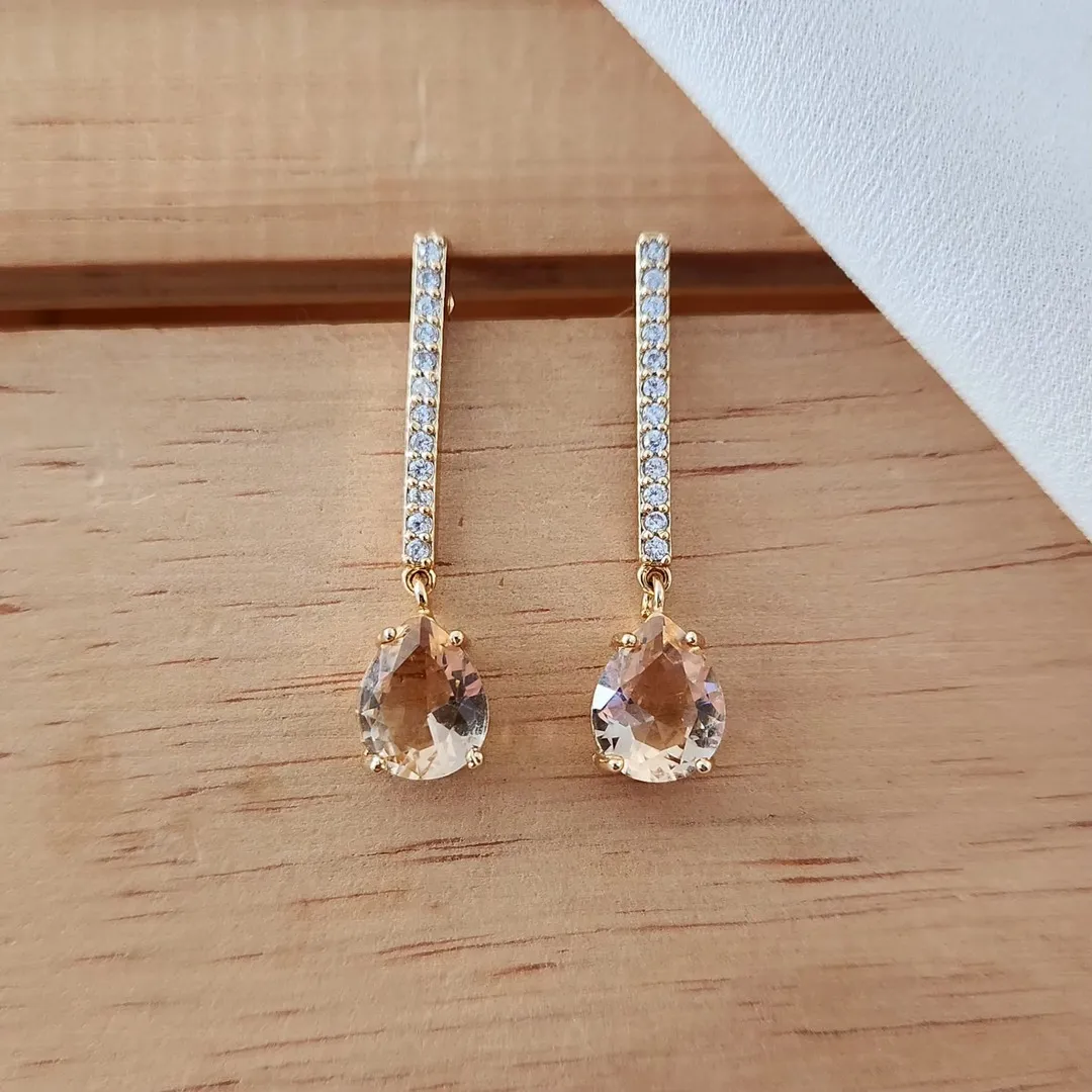 BRINCO DOURADO GOTA ZIRCÔNIA CITRINO