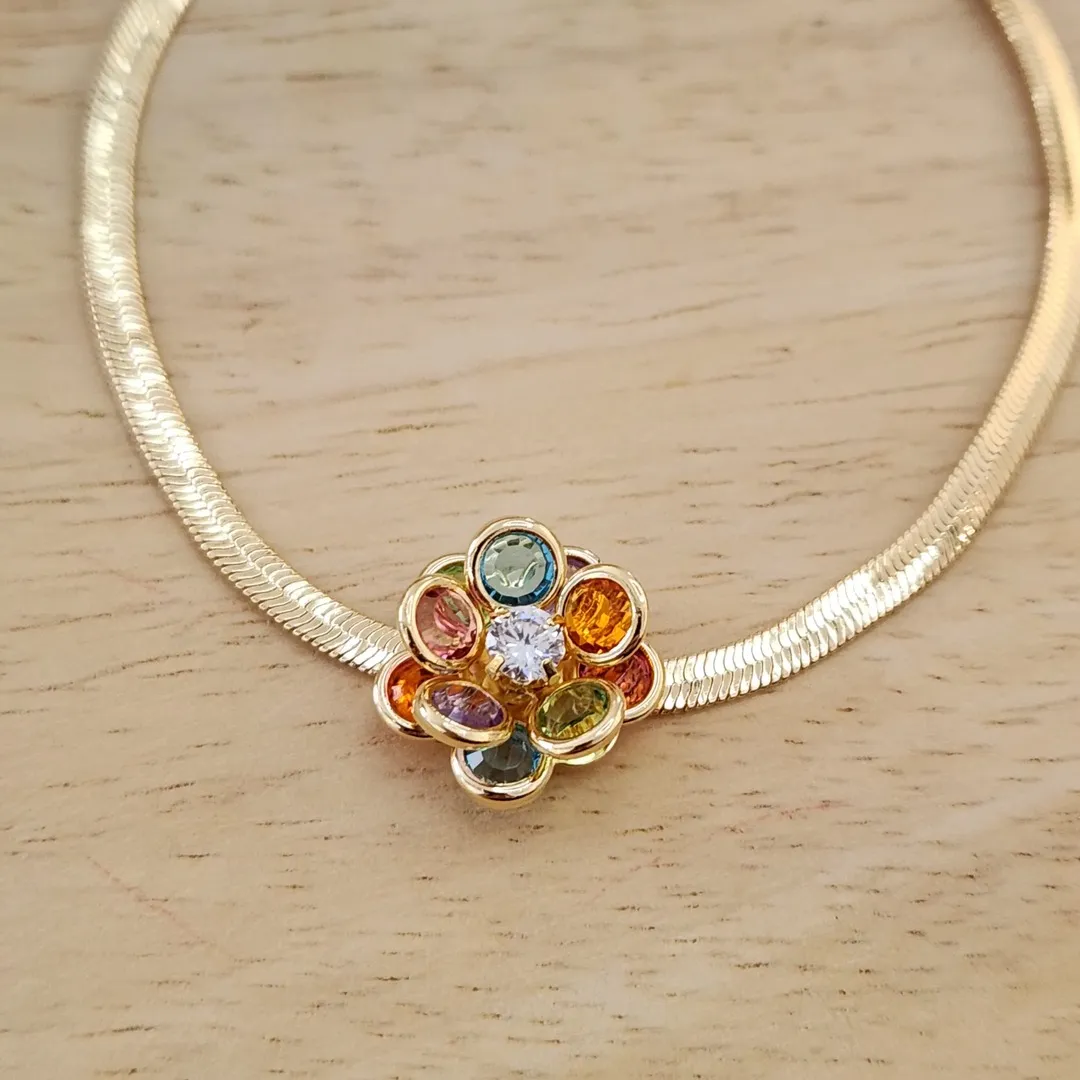 PULSEIRA FITAL COM PINGENTE FIXO DE FLOR TONS COLORIDOS