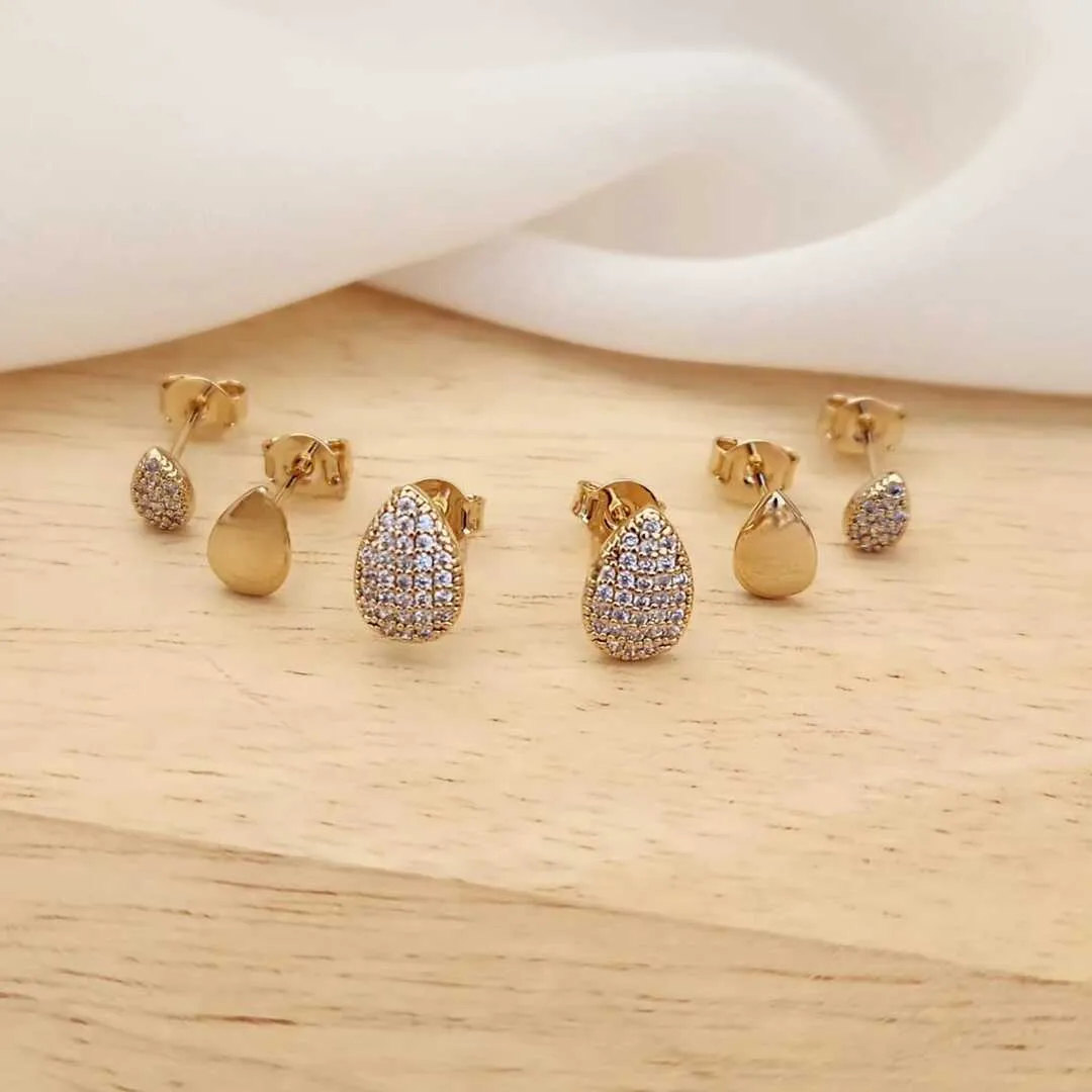 TRIO TRÊS GOTAS TAMANHOS DIFERENTES 2 CRAVEJADAS EM MICROZIRCÔNIAS E UMA LISA