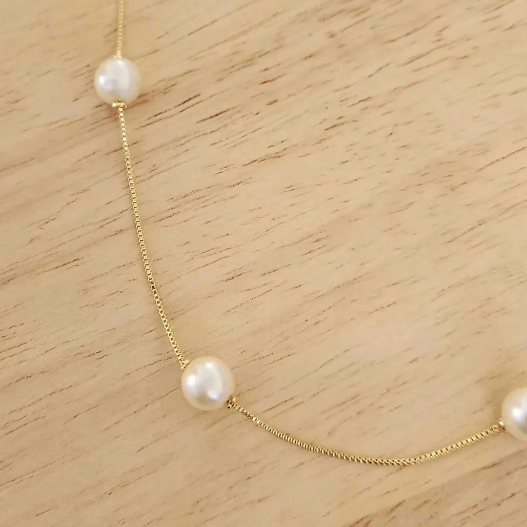 COLAR VENEZIANA COM PÉROLAS 8MM 45CM