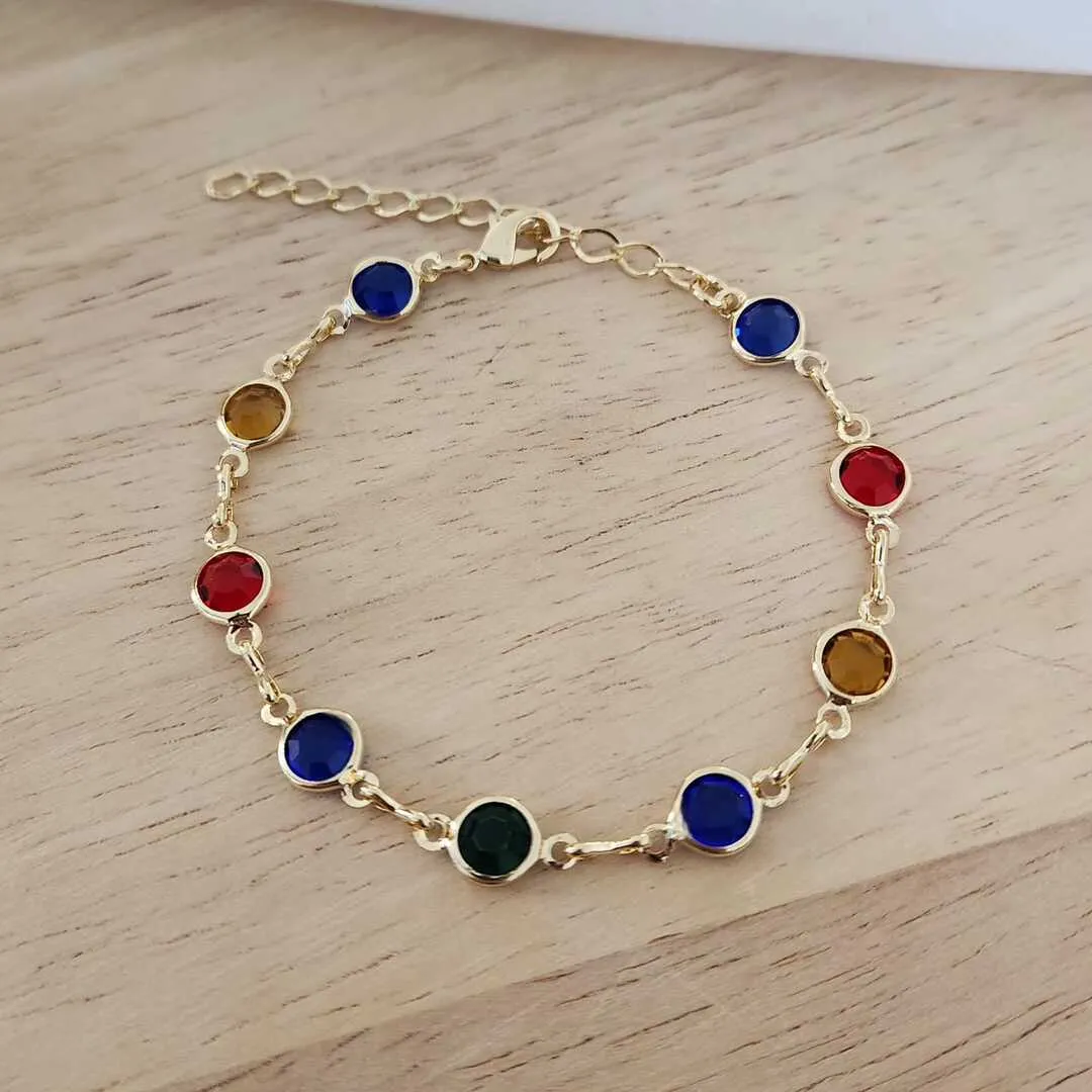 PULSEIRA CORRENTE PEDRAS COLORIDAS 6MM TONS ESCUROS