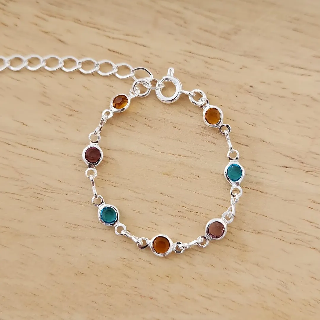 PULSEIRA INFANTIL BEBÊ CORRENTE PEDRAS COLORIDAS 4MM 10+5CM