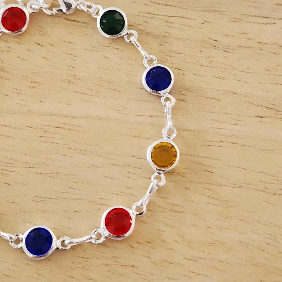 PULSEIRA CORRENTE PEDRAS COLORIDAS 6MM TONS ESCUROS