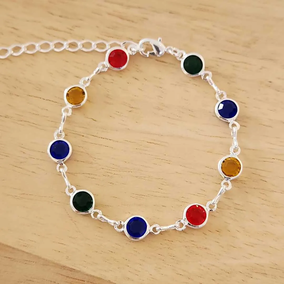 PULSEIRA CORRENTE PEDRAS COLORIDAS 6MM TONS ESCUROS