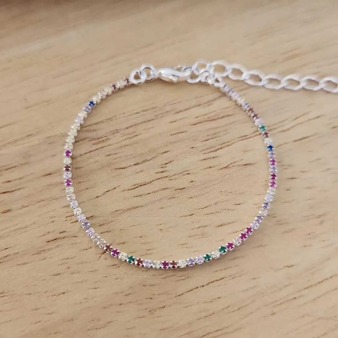 PULSEIRA INFANTIL RIVIERA MICROZIRCÔNIAS COLORIDAS 15CM