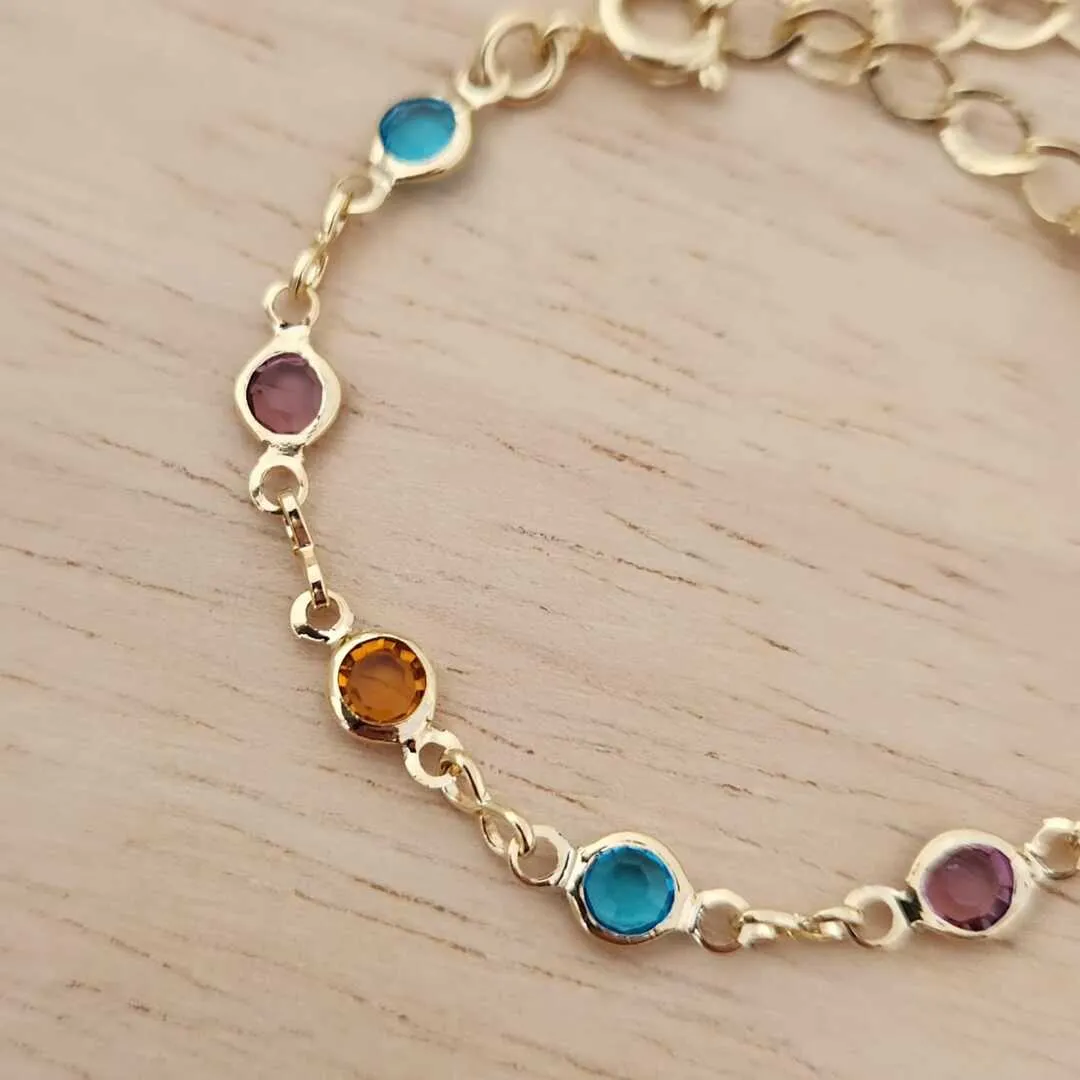 PULSEIRA INFANTIL BEBÊ CORRENTE PEDRAS COLORIDAS 4MM 10+5CM