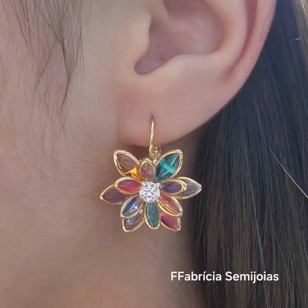 BRINCO GANCHO FLOR LOTUS TONS CLAROS G PONTAS