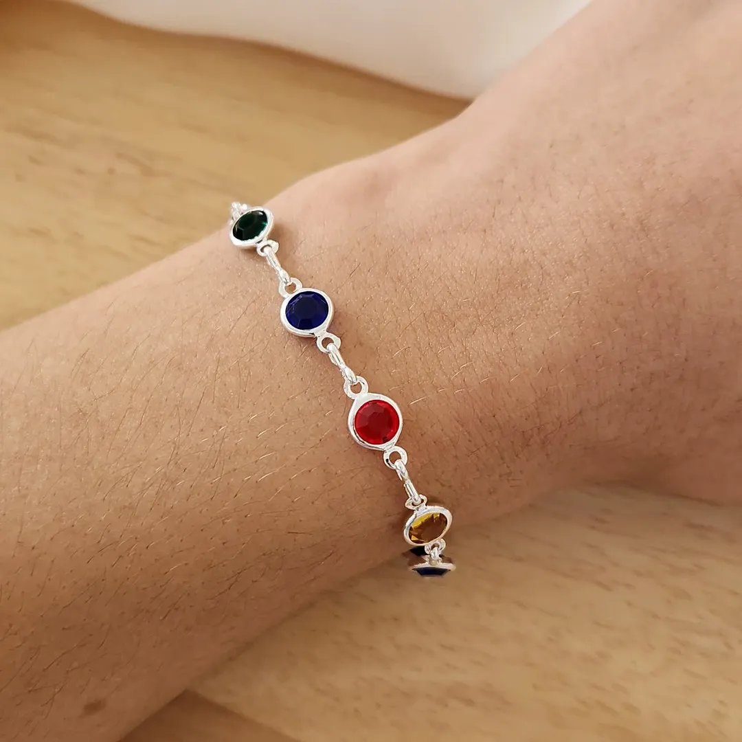 PULSEIRA CORRENTE PEDRAS COLORIDAS 6MM TONS ESCUROS