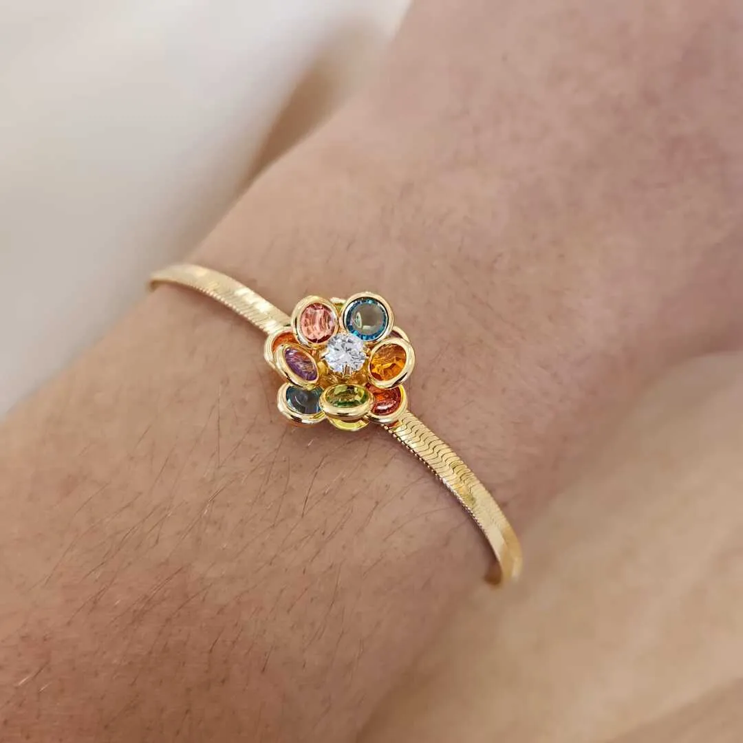 PULSEIRA FITAL COM PINGENTE FIXO DE FLOR TONS COLORIDOS