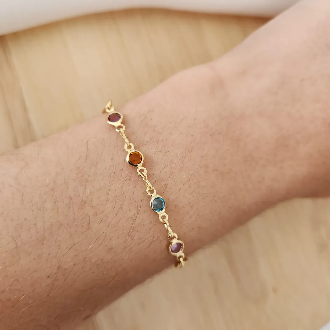 PULSEIRA INFANTIL BEBÊ CORRENTE PEDRAS COLORIDAS 4MM 10+5CM