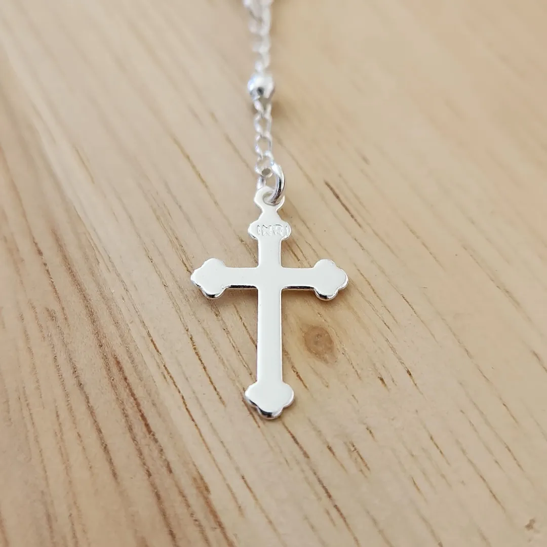COLAR TERÇO PRATA NOSSA SENHORA DAS GRAÇAS E CRUZ