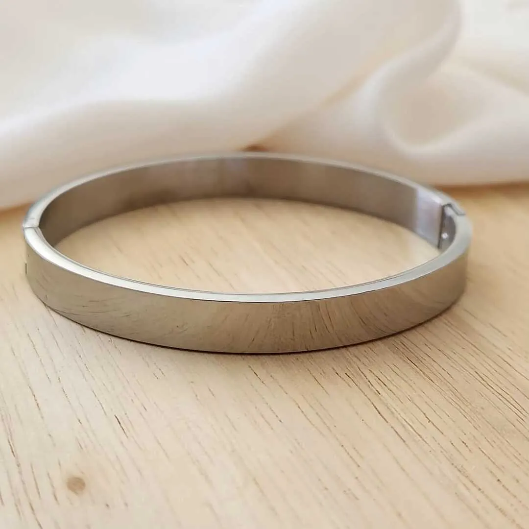 BRACELETE PULSEIRA AÇO LISA LARGA PRATA