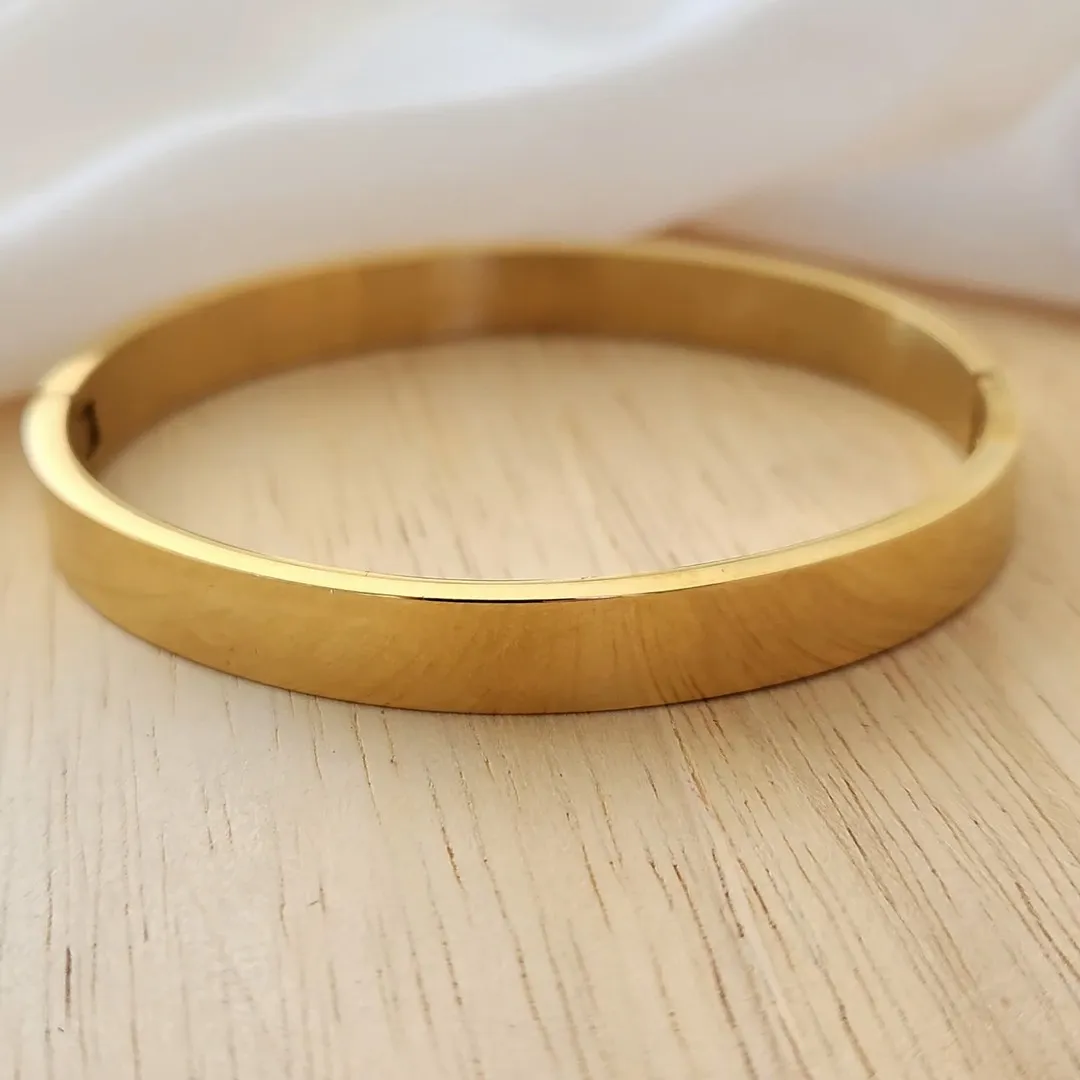 BRACELETE PULSEIRA AÇO LISA LARGA DOURADA