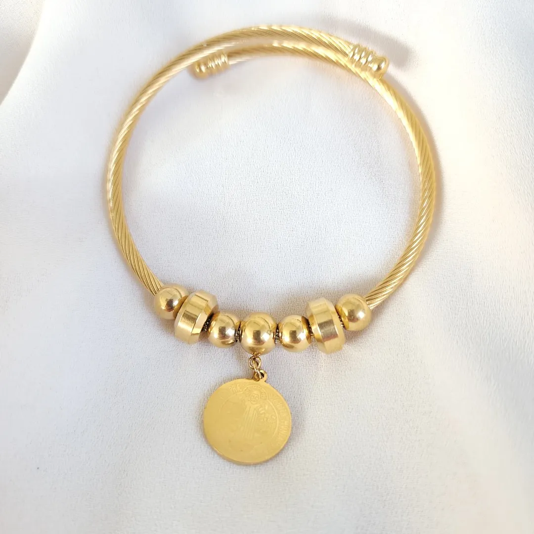 BRACELETE PULSEIRA AÇO PINGENTE DE SÃO BENTO