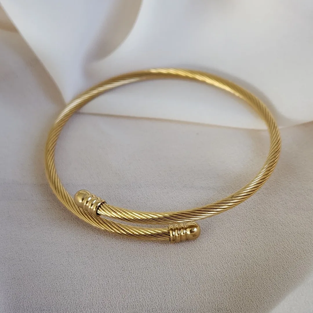 BRACELETE PULSEIRA AÇO ARO LISA DOURADA
