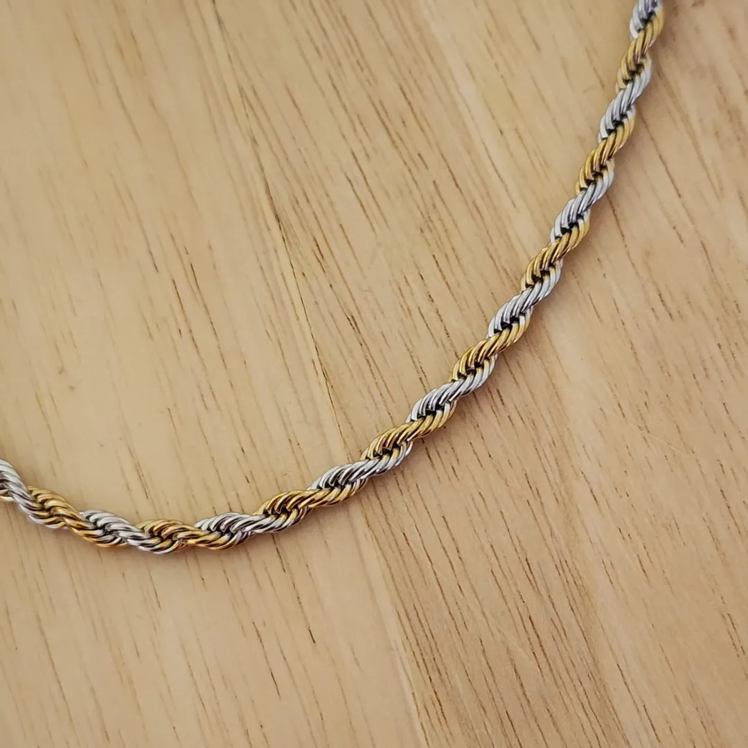COLAR AÇO CORDÃO BAIANO DOURADO COM PRATA