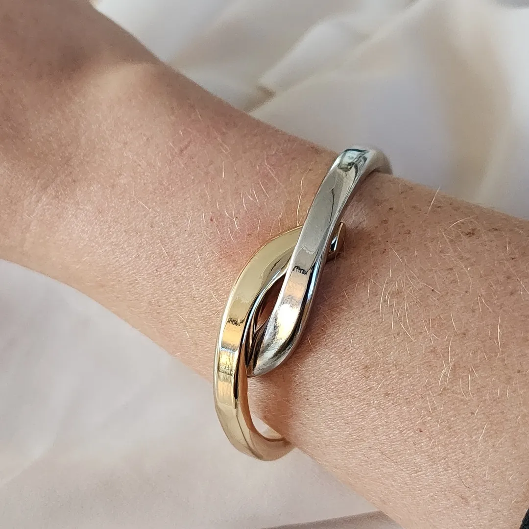 BRACELETE DOURADO E PRATA TRANÇADO ENCAIXE