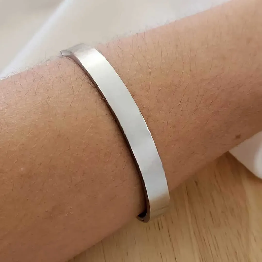 BRACELETE PULSEIRA AÇO LISA LARGA PRATA