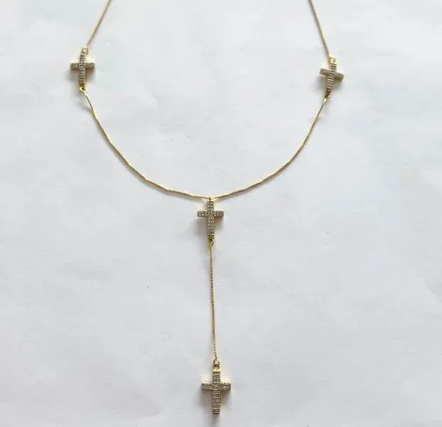 COLAR DOURADO CRUZES CRAVEJADAS
