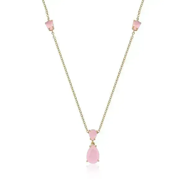 COLAR DOURADO PINGENTE QUARTZO ROSA