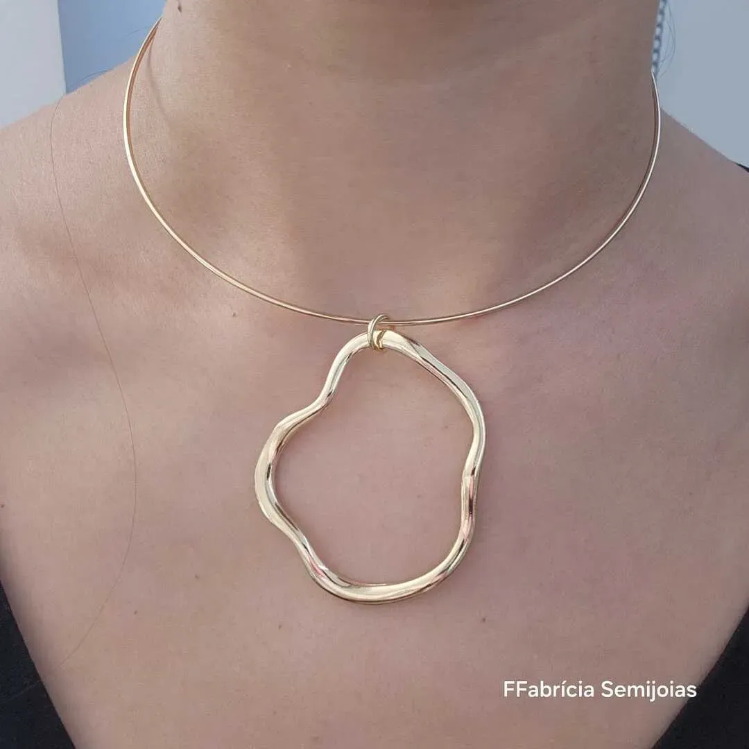 COLAR GARGANTILHA ARO ORGANIC SYMMETRICAL CIRCULAR COM EXTENSOR